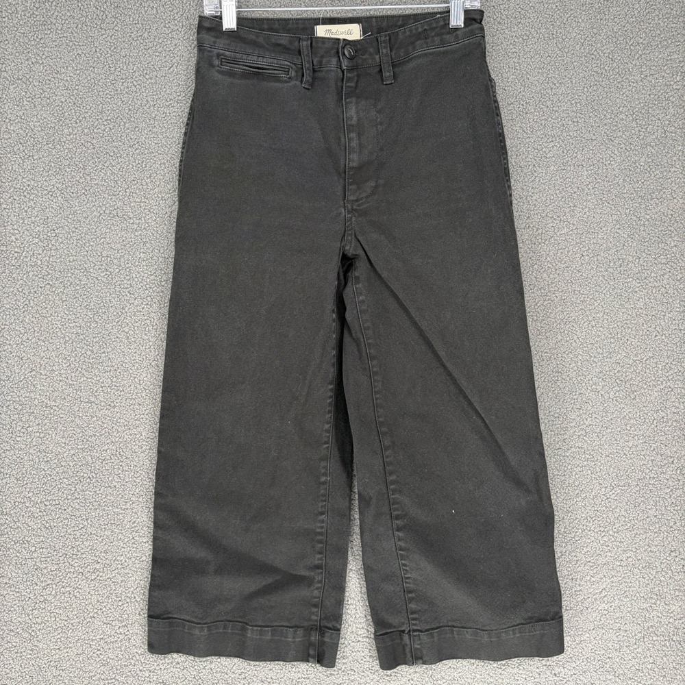 Madewell Emmett Wide-Leg Crop Pants Black Stretch Canvas Size 27 G7565
